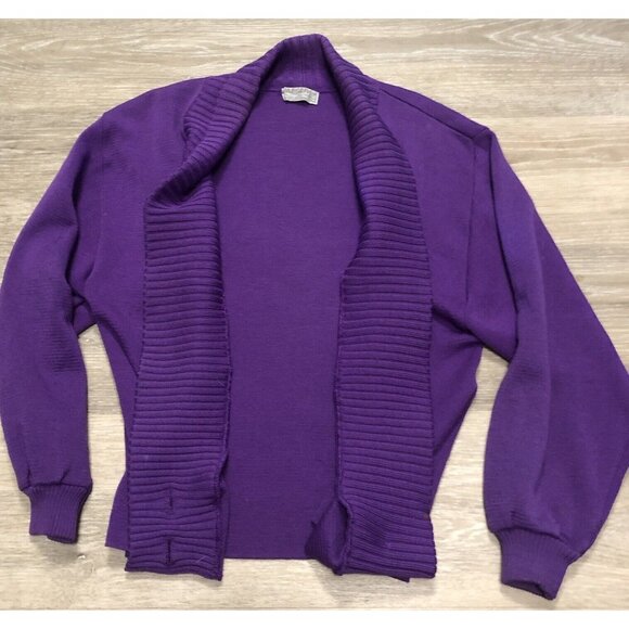 Jaeger Women's Sweater 32 M Vintage‎ Purple Open Knit Cardigan Wool Lagenlook - Picture 1 of 7